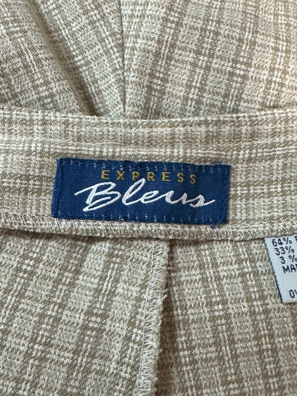 Vintage 90s Express Bleus Comfort Stretch Micro-Plaid Shorts - Tan & Cream - 7/8 - Picture 9 of 10